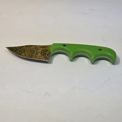 Минималистский нож CRKT «Gears» с фиксированным лезвием — дизайн Folts — зеленая ручка с ножнами - Изображение 1 из 4