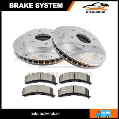 For Chevrolet K1500 K2500 Front Drill 2 Brake Rotors w/ 4 Ceramic Pads Foto 1 de 4