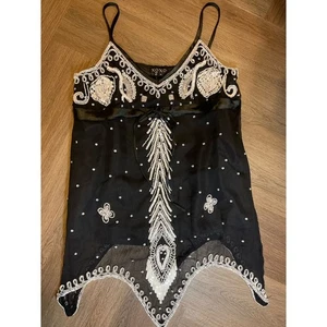 XOXO Chiffon bestickt Top Damen Medium schwarz weiß Y2K Boho Fee skurril - Bild 1 von 11