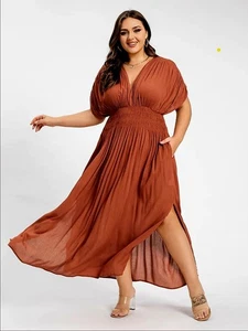 CurveSoul Women's V Neck Ruched Dress With Pockets Sz 1XL Rayon - Picture 1 of 9