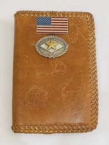 Leather Wallet Mens Brown Hand Tooled Whip Stitched Bifold 5 3/4” x 3 3/4” - Picture 1 of 5