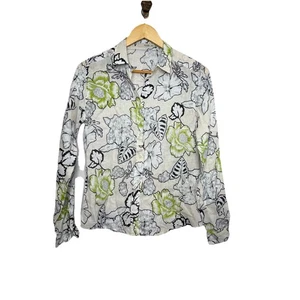 Etro Floral Linen Collar Long Sleeve Button Front Regular Fit Shirt Top Size 44 - Picture 1 of 8
