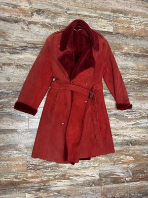 Women’s Genuine Shearling Double Breasted Red Trench Coat Size 8 Vintage *Read* - Image 1 of 4
