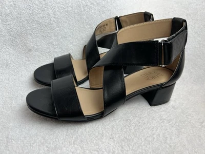 Naturalizer Sandals Heels Womens 8.5 M Adele Black Strappy Hook Loop Ankle Strap - Image 1 of 4