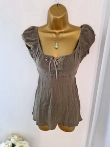 💚 Cute Jane Norman Khaki Baby Doll Milkmaid Top Size 8- 10 💚 - Picture 1 of 15