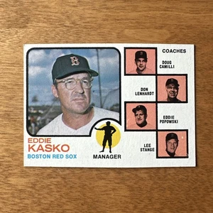 1973 Topps - Eddie Kasko, Lee Stange, Doug Camilli #131 Orange Background (RC) - Picture 1 of 3