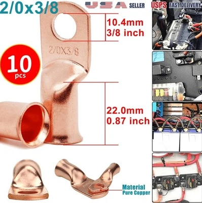 10pcs 2/0AWG 3/8 "Battery Cable End Lugs Copper Ring Terminals Wire Connector - Image 1 of 4
