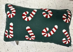 Cozy Candy Cane Faux Fur Peppermint Candy Throw Pillow Christmas Green Rare ! - Picture 1 of 2