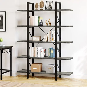 Industrial 5 Tier Bookshelf Bookcase Wide Display Storage Shelves Corner Shelf - Picture 1 of 10