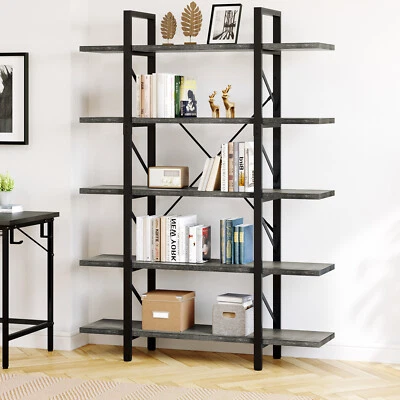 Industrial 5 Tier Bookshelf Bookcase Wide Display Storage Shelves Corner Shelf - Image 1 of 4