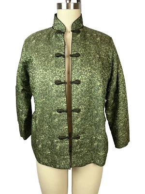 Chaqueta Brocado Verde con Forro de Piel Real Talla S/M Vintage Chinoiserie Chic Foto 1 de 4