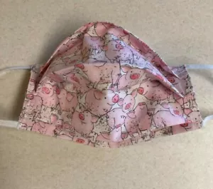 Packed in Piggies on White Background.Pleated.Reuse.Cotton.Mask. - Picture 1 of 5