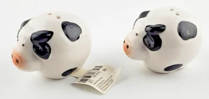 Vintage ceramic cow black & white salt & pepper shaker set - NEW - Picture 1 of 5