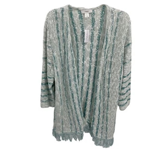 CJ Banks Damen neu mit Etikett Größe 1 x Strickjacke Pullover grün blau weiß gestreift vorne offen - Bild 1 von 9