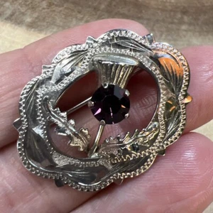 Vintage Sterling Silver WBS Ward Brothers Thistle Brooch Purple Amethyst - Picture 1 of 8