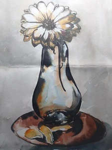 Water Colored Painting 'Solitary Bloom in Glass Vase' 9″×7″ Sri Lankan Hand Made - Picture 1 of 3