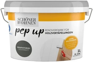 2x 1 Liter Schöner Wohnen Pep up Renovierfarbe Holzvertäfelungen grau - Bild 1 von 3