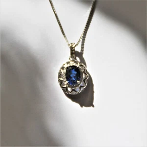 Saphir Anhänger Kette Silber925 Zirkon Kristallen, Geburtstagsgeschenk September - Bild 1 von 8