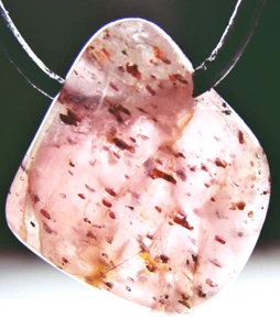 HILUTIT PINK QUARZ Anhänger mit Bohrung + Lederband durchscheinend SRI LANKA !!! - Bild 1 von 1