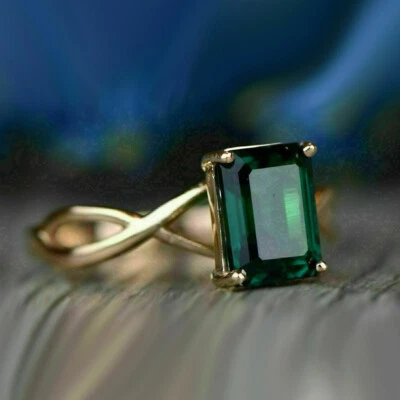 3,20 Kt Grün Smaragd Diamant Solitär Ring Verlobungsring Gelbgold-Finish Silber - Bild 1 von 4