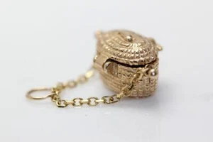 VINTAGE 14k GOLD 3D NANTUCKET BASKET CHARM BRACELET LONGABERGER OPEN - Picture 1 of 8