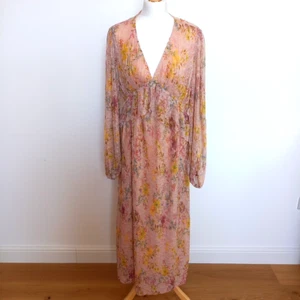 NEXT UK 18 Lace Midi Dress Apricot / Pink Floral Print - Picture 1 of 10