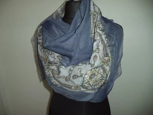 (C66) Large Square Scarf 39X42 Grey Background with yellow/ White pattern border - Picture 1 of 3