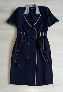 Abito vintage ESCADA MARGARETHA LEY blu navy doppiopetto foderato lana taglia 36 - Foto 1 di 4