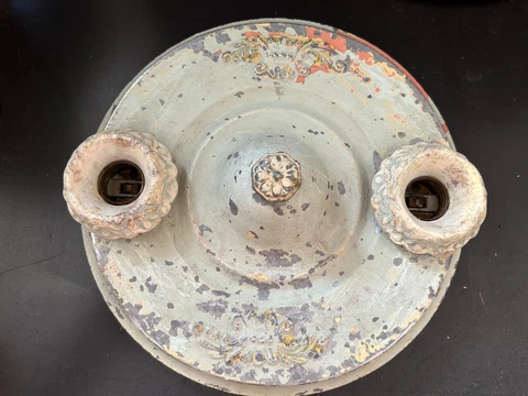 ARTS CRAFT DECO VICTORIAN PAINTED STAMPED STEEL 2 LIGHT FLUSH CEILING FIXTURE Cover