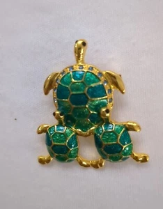  FIGURAL TURTLE TORTOISE GOLD TONE PIN BROOCH - Picture 1 of 3
