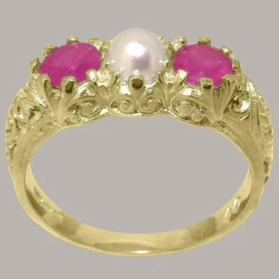 14k Yellow Gold Cultured Pearl & Ruby Womens Trilogy Ring - Image 1 of 4