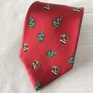 John Henry Silk Christmas Tree and Santa Claus Bright Red 3.75" x 57" Necktie - Picture 1 of 9