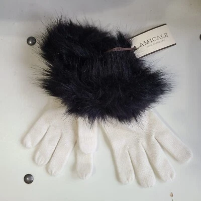 Guantes de cachemir blanco Amicale con piel sintética negra nuevos con etiquetas Foto 1 de 4
