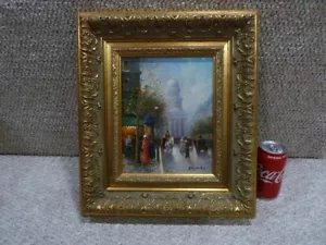 SPECTACULAR ORIGINAL PAIRS ST SCENE OIL ON BOARD SINGED T.E. PENCKE W/ FRAME 392 - Picture 1 of 10