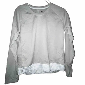 Adidas Top Women's Sz Med Gray White Mesh Long Sleeve Breathable Activewear - Picture 1 of 12