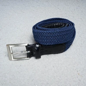 Mens Golf Belt Sz 50 Blue Braided Woven Nylon Stretch Black Leather Trim Silver - Picture 1 of 14