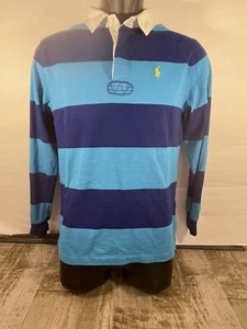 Polo Ralph Lauren Shirt youth medium Blue conic Rugby Striped Pullover - Picture 1 of 9