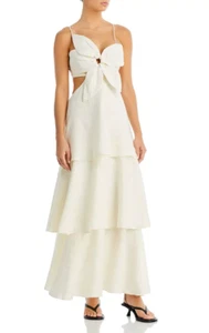 Maxi Vestido Para Mujer Diseñador Farm Rio Talla S Blanco Mezcla de Lino Flor - Imagen 1 de 5