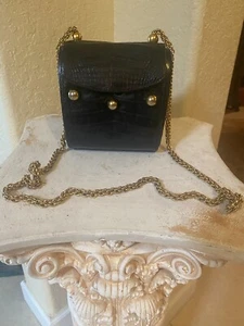 PALOMA PICASSO MAHOGANY GENUINE CAIMAN CROCODILE LEATHER BOX CHAIN PURSE VTG - Picture 1 of 18