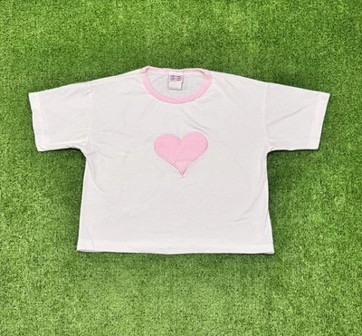 Camiseta vintage anos 90/Y2K Bobbie Brooks coração rosa crop top campainha - Imagem 1 de 4