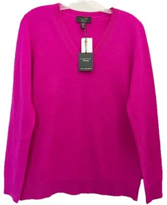 NWT CHARTER CLUB Large Fuchsia 100% Cashmere V-Neck Sweater $119 - Picture 1 of 5