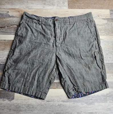 Pantalones Cortos Robert Graham Frente Plano Lino Gris Cuadros Talla 36 X 9.5 Foto 1 de 4