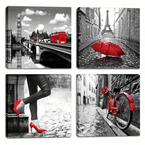 4pcs Paris Eiffel Tower Canvas Wall Art Canvas Unframed/Framed - Picture 1 of 6