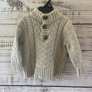 Cat & Jack Button Front Oatmeal Sweater Size 2T Fisherman Fair Isle Nordic - Picture 1 of 7