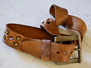 UNISEX Vintage 1 3/4" WIDE Distressed Broken In Soft Leather SZ XL Belt 432 - Picture 1 of 5