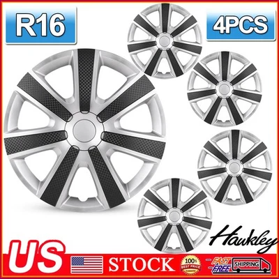 Cubiertas de rueda negras plateadas de 16" tapacubos completos a presión para neumáticos R16 y juego de llantas de acero Foto 1 de 4