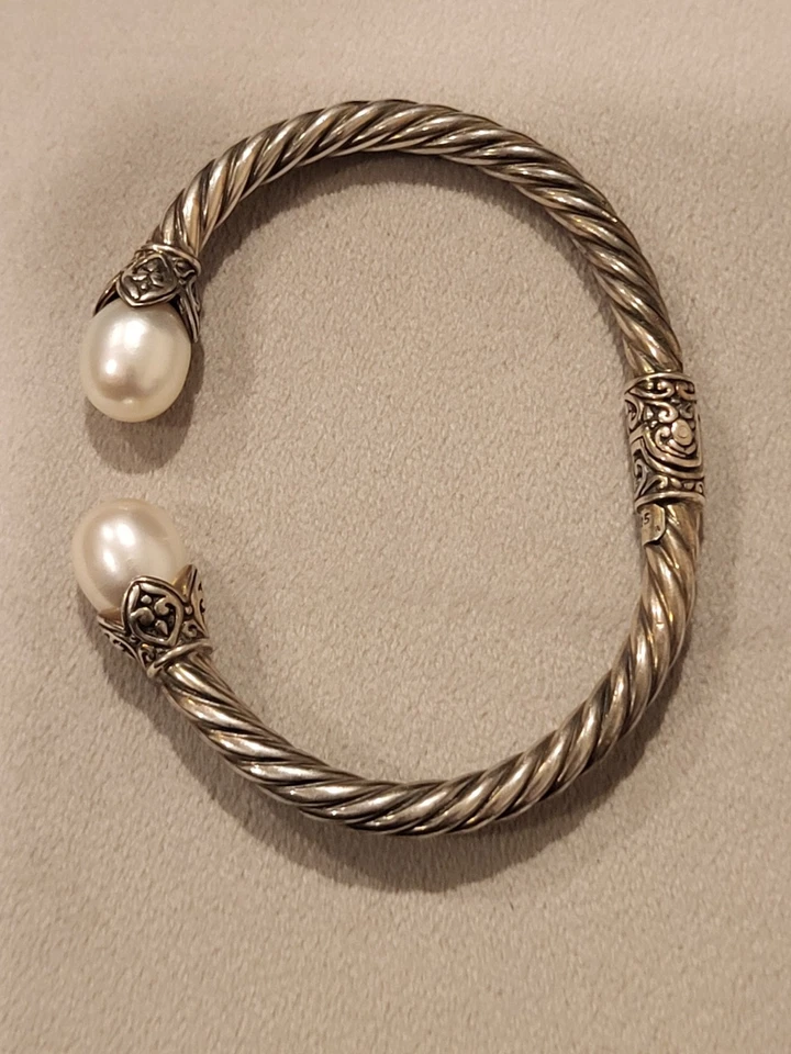 Brazalete de plata de ley 925 con diseño de cable de perlas hecho a mano Foto 1 de 2