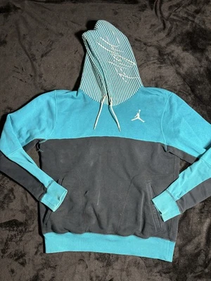 Air Jordan Vintage Teal Striped Hood Hoodie Sweatshirt Mens Medium - Image 1 of 4