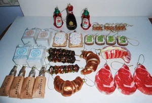 CHRISTMAS GLASS FOOD ORNAMENTS LOT OF 29 POP TARTS OAT MILK KABOBS STEAK EGGS - Picture 1 of 5