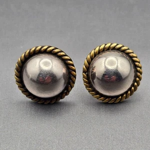 Vintage Mexican Sterling Silver & Brass Dome Stud Earrings 75" TD-29 925 8.27g - Picture 1 of 6